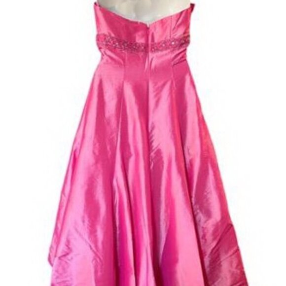 May Queen Hot Pink Strapless Taffeta Lame Beaded Dress With Wrap - Picture 3 of 5